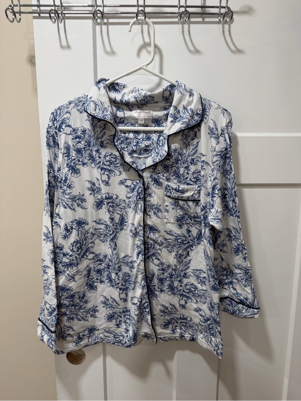 Blue Floral-Trim Pajama Set - Women